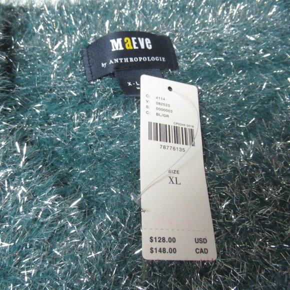 Anthropologie Maeve Tinsel Eyelash Sweater Blue Green Silver XL - Picture 9 of 11